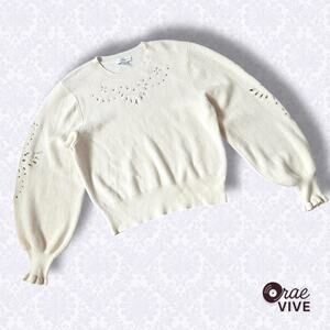Calligraphie Women's XL Cream Eyelet Puff Sleeve Sweater Runs Small